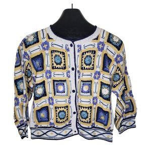 Vintage 80s Peruvian Connection Granny Square Patchwork Cardigan Sweater Womens
